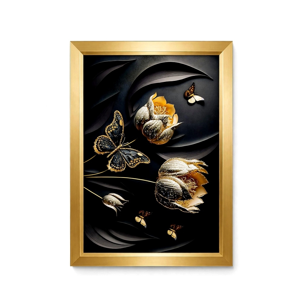 Golden Butterfly & Flower Crystal Porcelain Painting